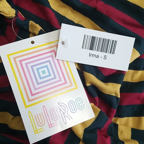 Red Gold Dark Green LuLaRoe Irma Small NEW multistripes - Picture 7 of 11